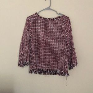 Red Black & White Tweed Top